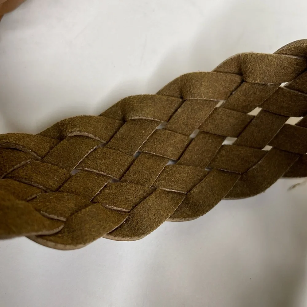 Woven Chunky Belt Brown Vegan Leather Rounded Buckle